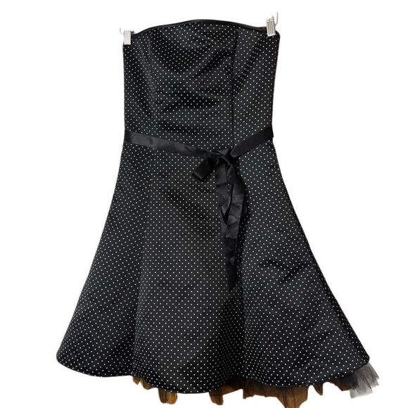 Jessica McClintock Gunne Sax Dress Womens 6 Black Polka Dot 80s 40s Pin Up USA - Picture 1 of 13